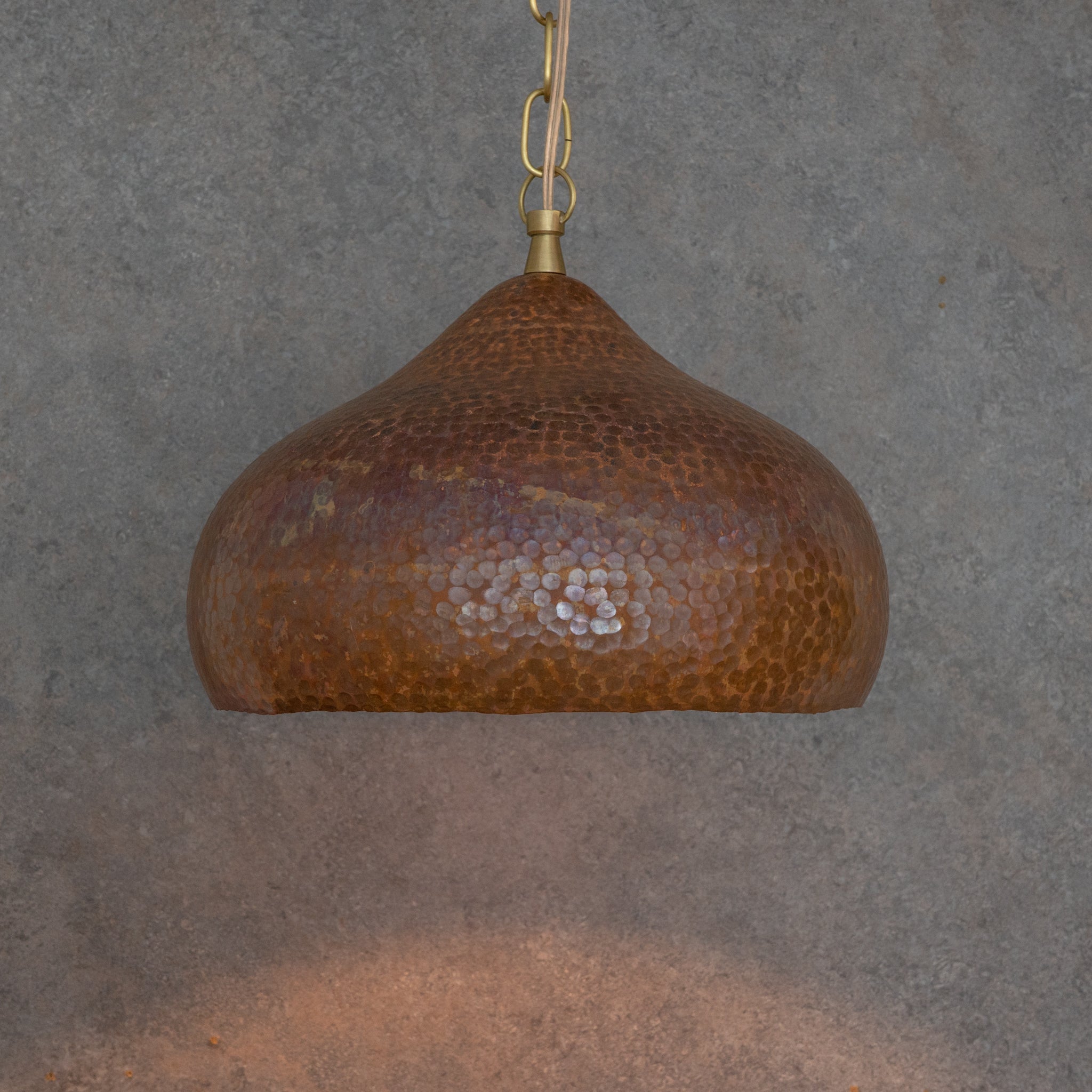 Copper Hammered Dome Pendant – Handcrafted Industrial Moroccan Hanging Light