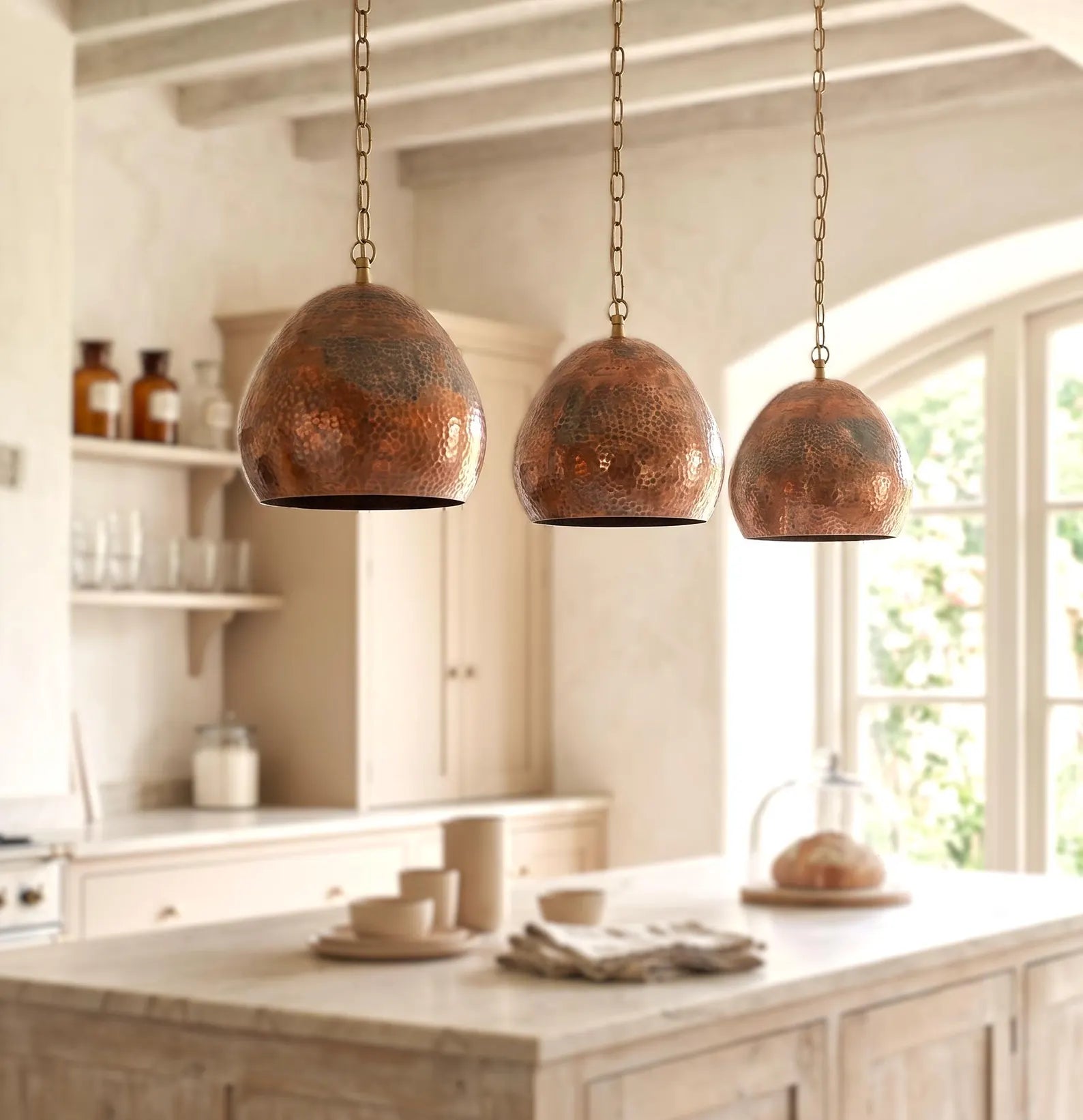 Hand-Hammered Solid Copper Teardrop Pendant Light - Moroccan Brass Fixture for Kitchen Islands & Dining Rooms