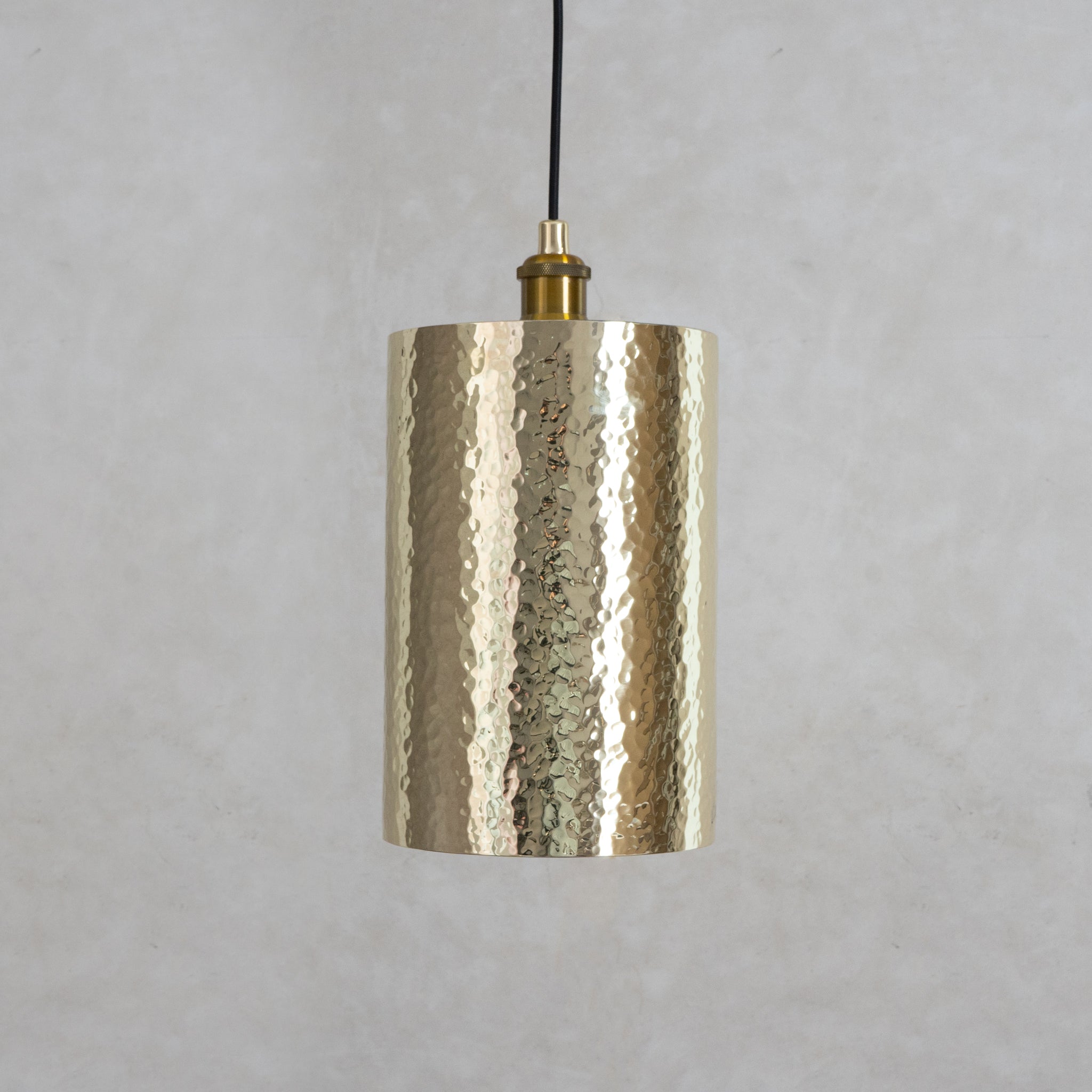 Handcrafted Hammered Brass Cylinder Pendant Light | Modern Tube Lamp