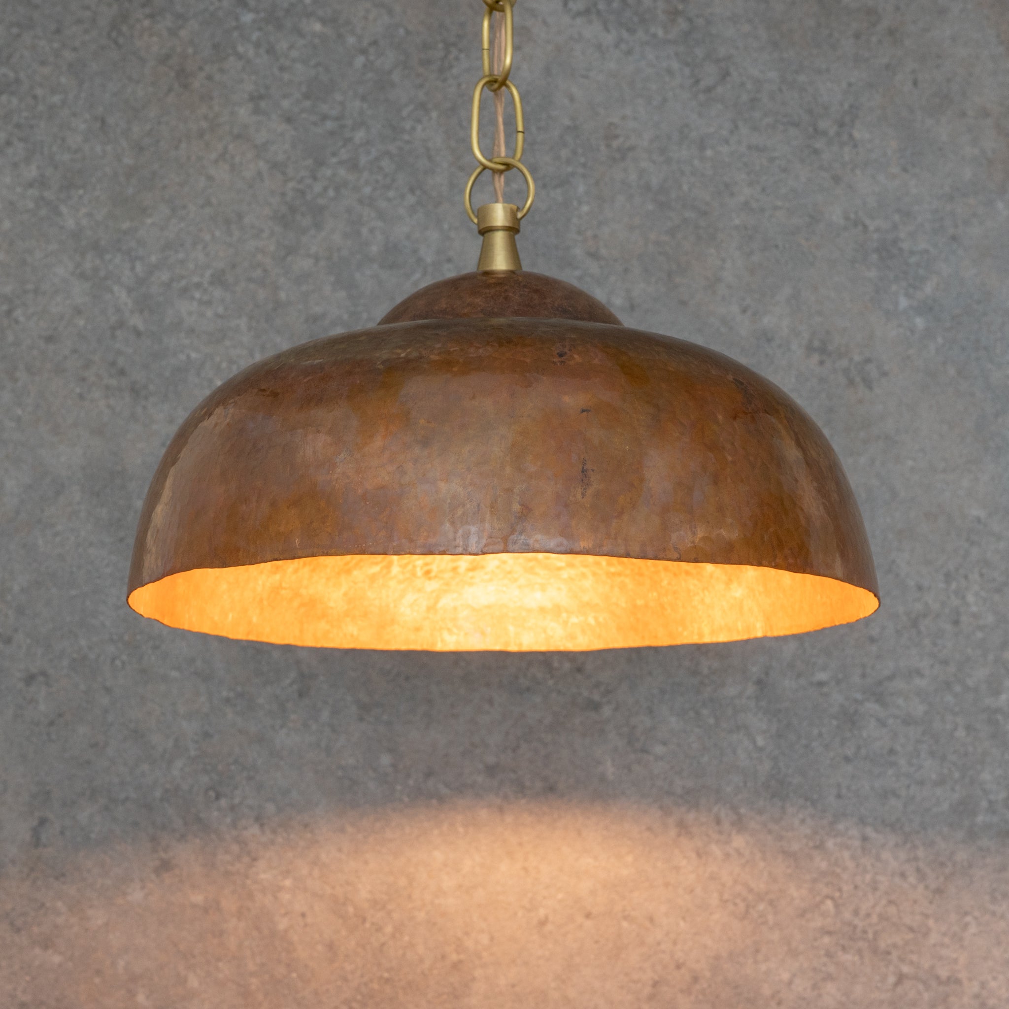 Tiered Copper Dome: Solid Hand-Forged Artisan Lighting with Aged Patina Finish