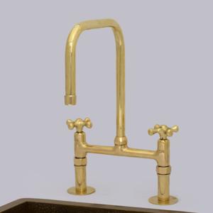 Traditional 8″ Brass Bridge Kitchen Faucet with Square Spout | Two Handles