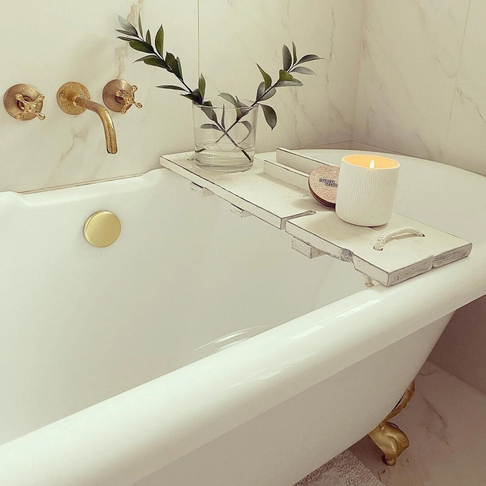 Unlacquered Brass Vintage Wall Mounted Bathroom Faucet with Gold Engraved Finish & Cross Handles