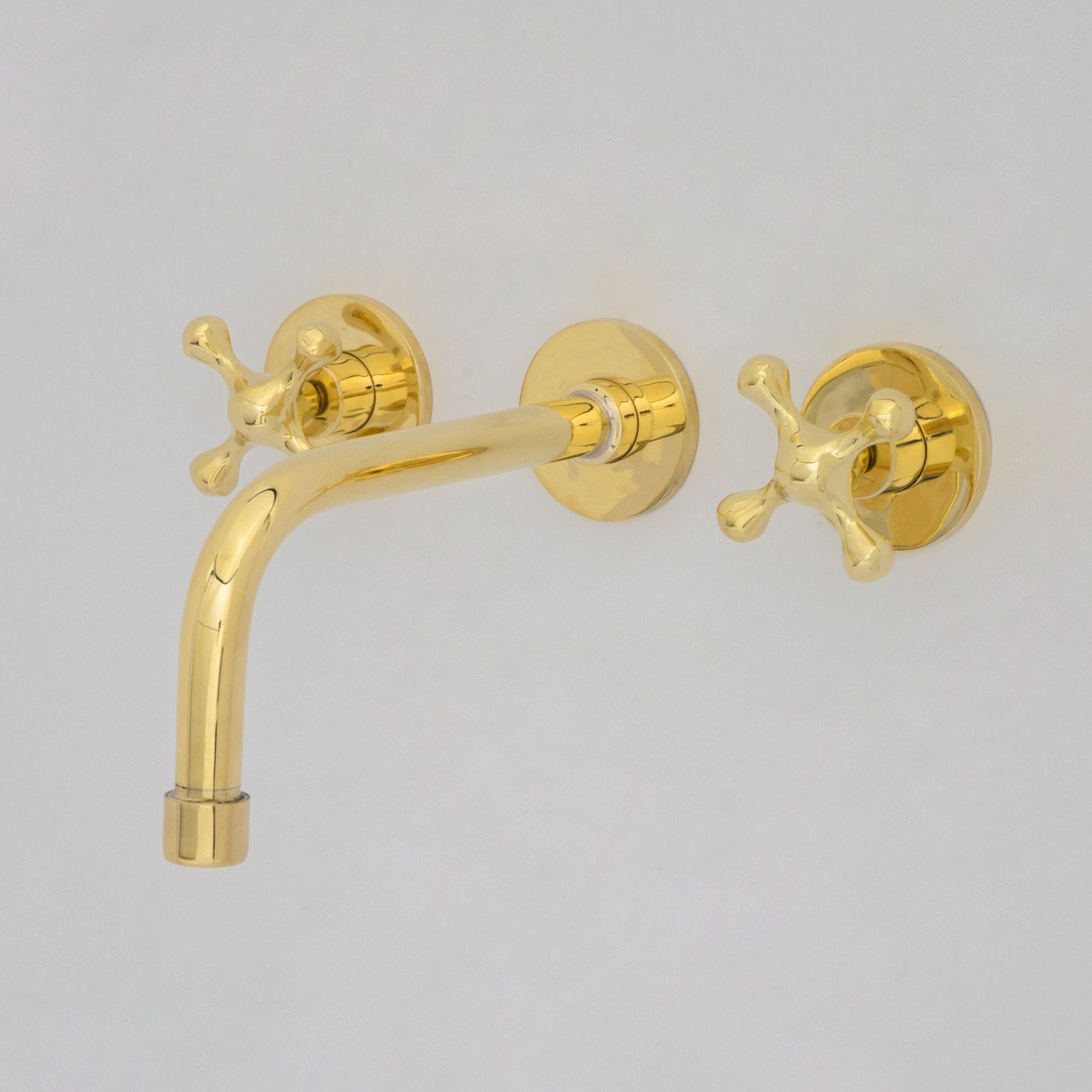 Unlacquered Brass Wall Mounted Bathroom Vessel Sink, Built In Vanity Faucet With Cross Handles